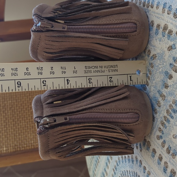 Charlotte Russe Fringe Ankle Faux Suede Pointy Toe Flat Shoes 10 Brown - Picture 9 of 16